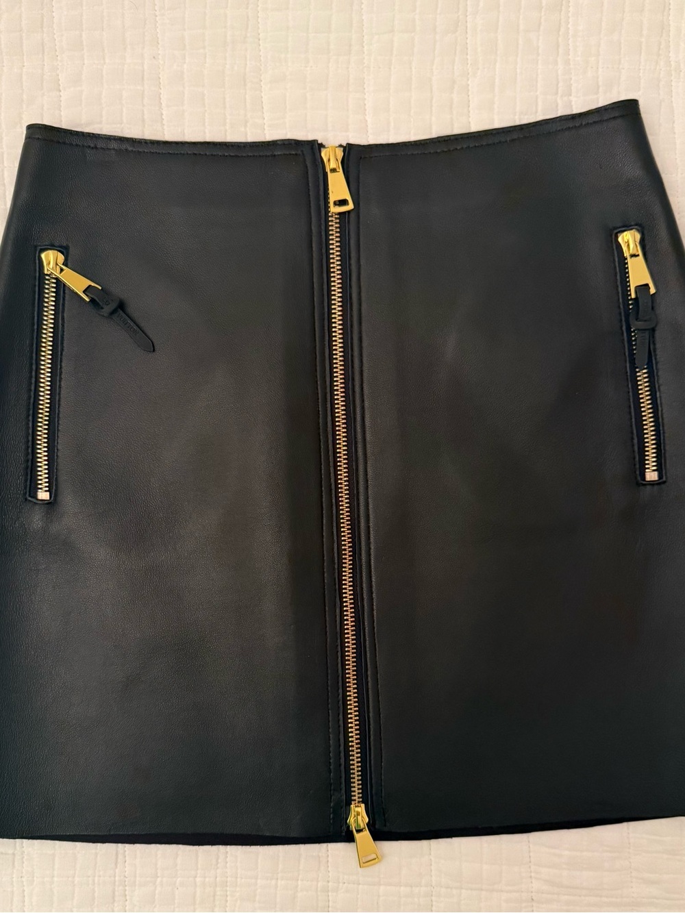 Louis Vuitton Black Leather Mini Skirt with Gold Zippers